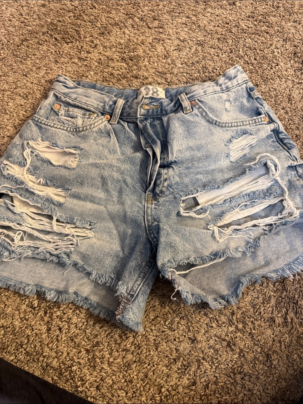 We The Free Light Blue Distressed Denim Shorts